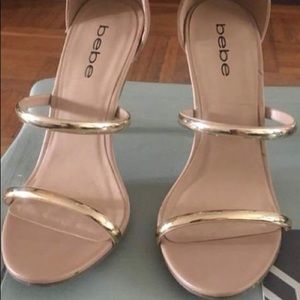 Bebe 3 gold strap sandal heels